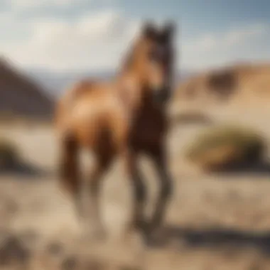Horse in Sandy Environment A serene horse standing in a sandy environment, emphasizing the risk of sand colic.