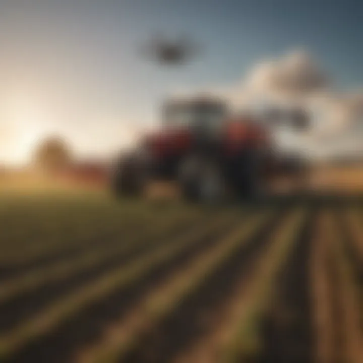 Innovative technology in agriculture with drones surveying crops