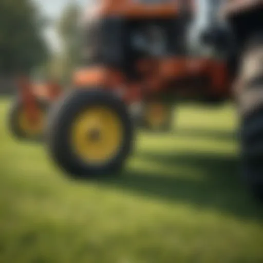 Close-up of lawn tractor aerator in action