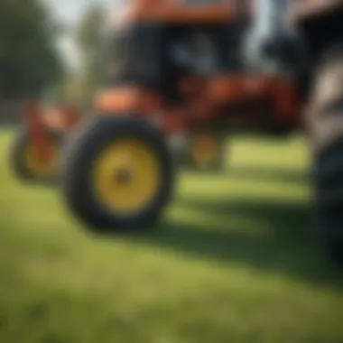 Lawn Tractor Aerator at Work Close-up of lawn tractor aerator in action