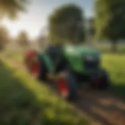 A compact tractor in a lush green field showcasing its versatility.