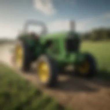 John Deere in Action A vibrant John Deere tractor working in a lush field