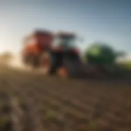 Push drop spreader in action distributing fertilizer