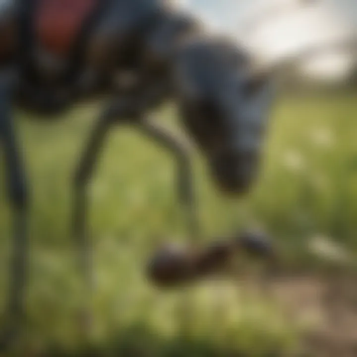 Illustration depicting the mechanism of action of ant spray on ant populations in grass