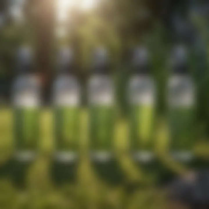 A detailed view of different ant spray bottles designed for grass application