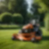 High-performance lawn mower on a lush green lawn