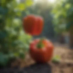 Vibrant bell pepper plants in a garden setting