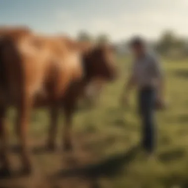 Farmers Examining Cattle Farmers examining cattle health in an open field