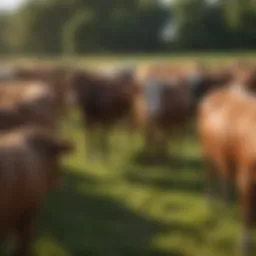 A diverse herd of cattle grazing in a lush green pasture