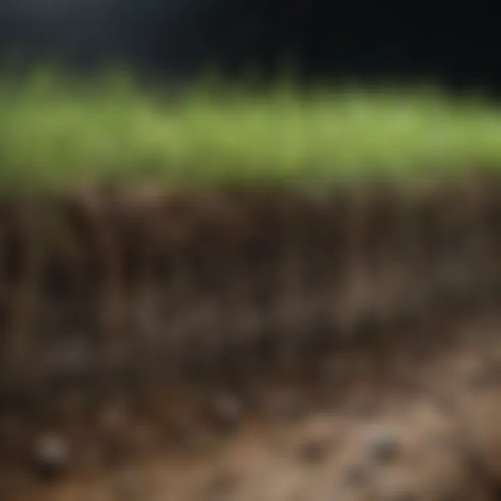 Close-up of grass roots illustrating soil water retention