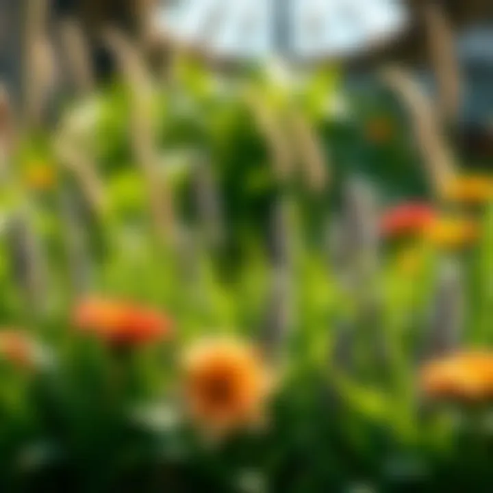 A vibrant garden with eco-friendly alternatives to chemical treatments.