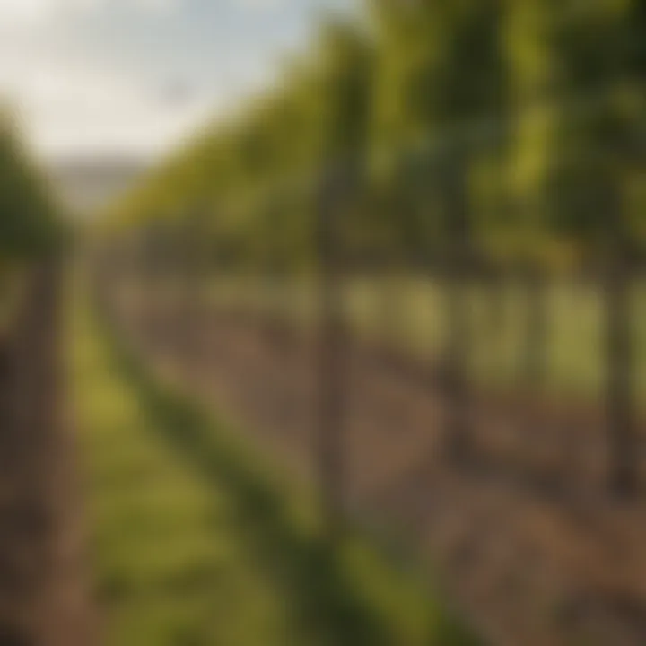 Installation of bird fencing nets in a vineyard setting