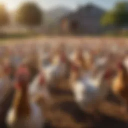 A serene landscape of domestic poultry in a clean farm environment.