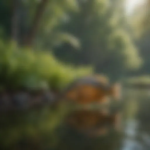 A serene pond surrounded by lush greenery, representing an ideal habitat for bluegills.