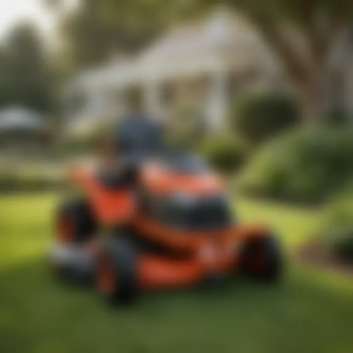 Briggs & Stratton riding lawn mower in a landscaped yard