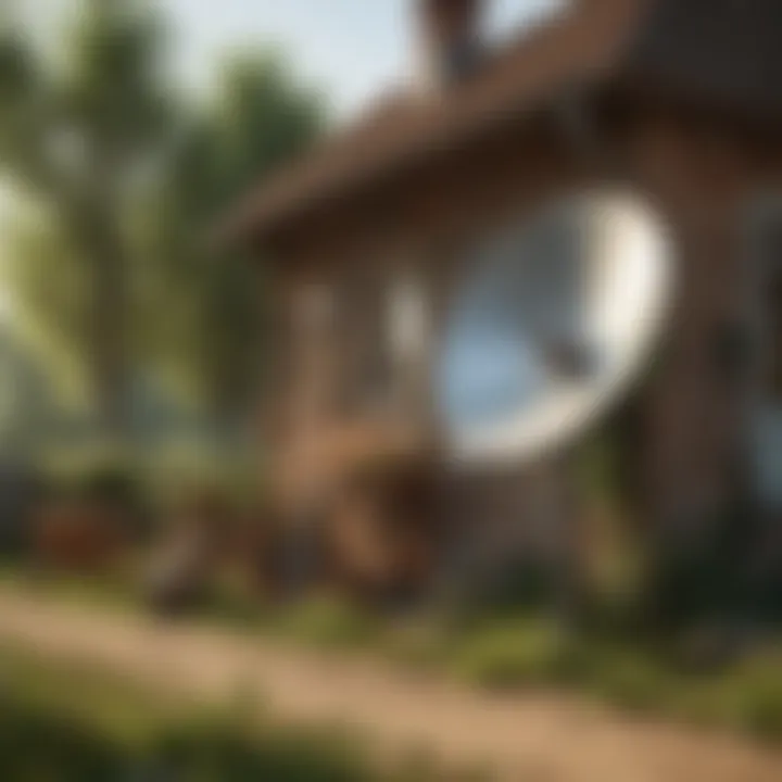 A satellite dish mounted on a rural home, symbolizing connectivity.