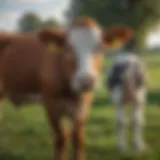 Calf wearing a halter in a pasture