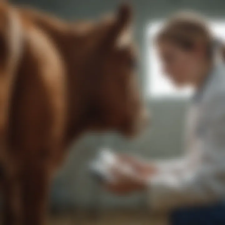 A veterinarian examining a healthy cow.