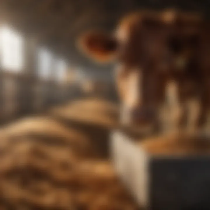 Nutritional feed for cattle displayed in a barn.