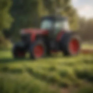 A well-maintained tractor in a lush agricultural field