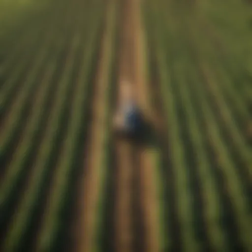 Aerial view of a sustainable farm showcasing diverse crops and practices