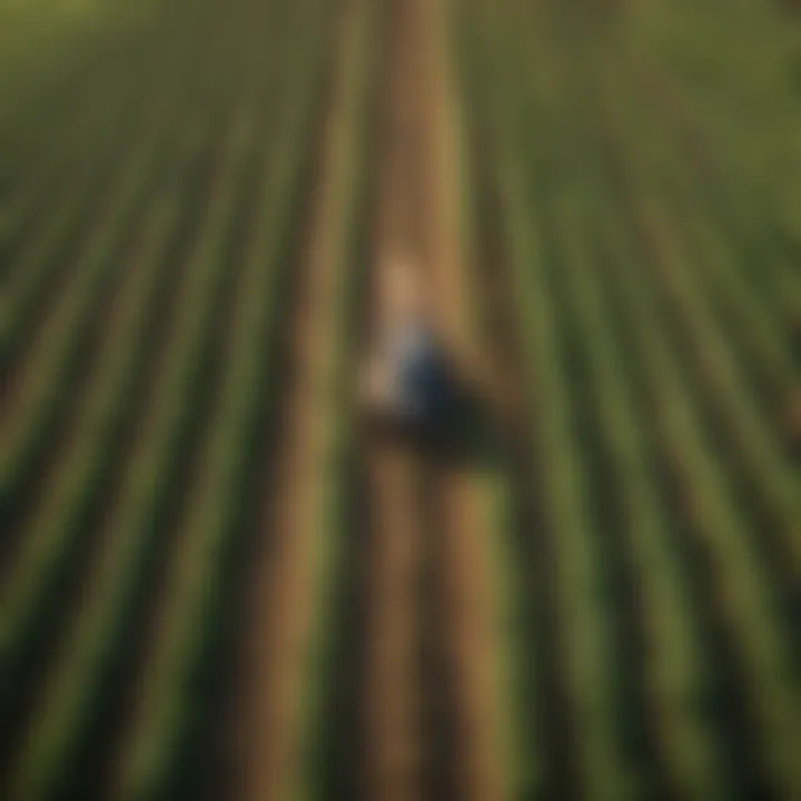 Aerial view of a sustainable farm showcasing diverse crops and practices