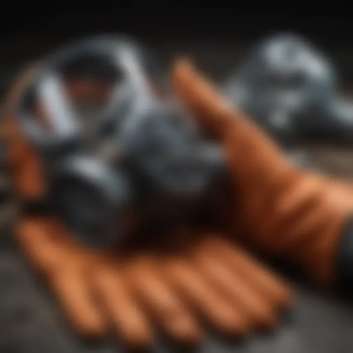 Close-up of protective gloves and respirator