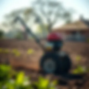 Multi-functional tiller in use on soil