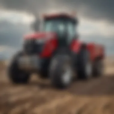 Heavy-duty tractor equipped with a rock crusher attachment in a field