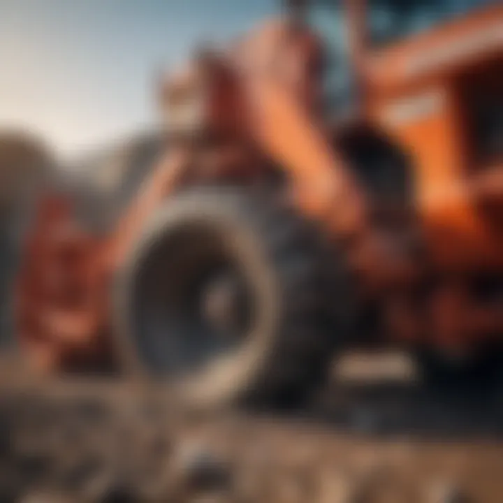 Maintenance routine being performed on a tractor's rock crusher attachment