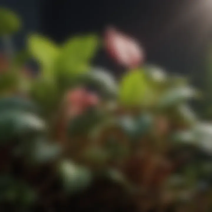Close-up of plant leaves thriving under full spectrum lighting