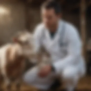 Veterinarian examining a goat for signs of diarrhea