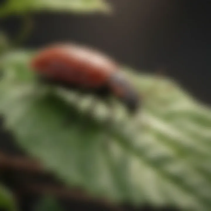 Close-up view of a billbug on a leaf