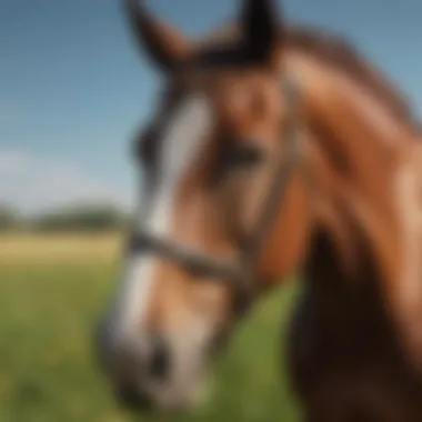 A beautifully groomed horse in a sunny field