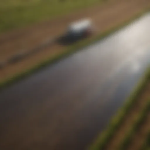 Aerial view of a field demonstrating rainwater collection
