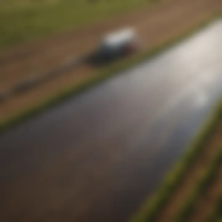 Aerial view of a field demonstrating rainwater collection