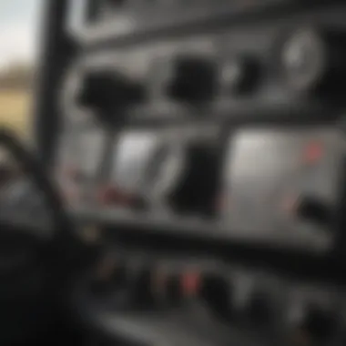 Close-up of a tractor's control panel showcasing various features