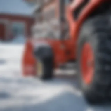 Close-up of snow blower controls on a garden tractor