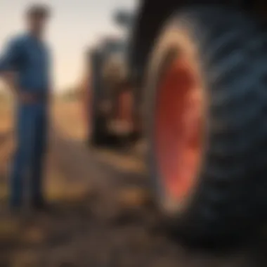 Collaborative Tire Selection Strategies for Farmers Farmers discussing tire selection strategies in a field