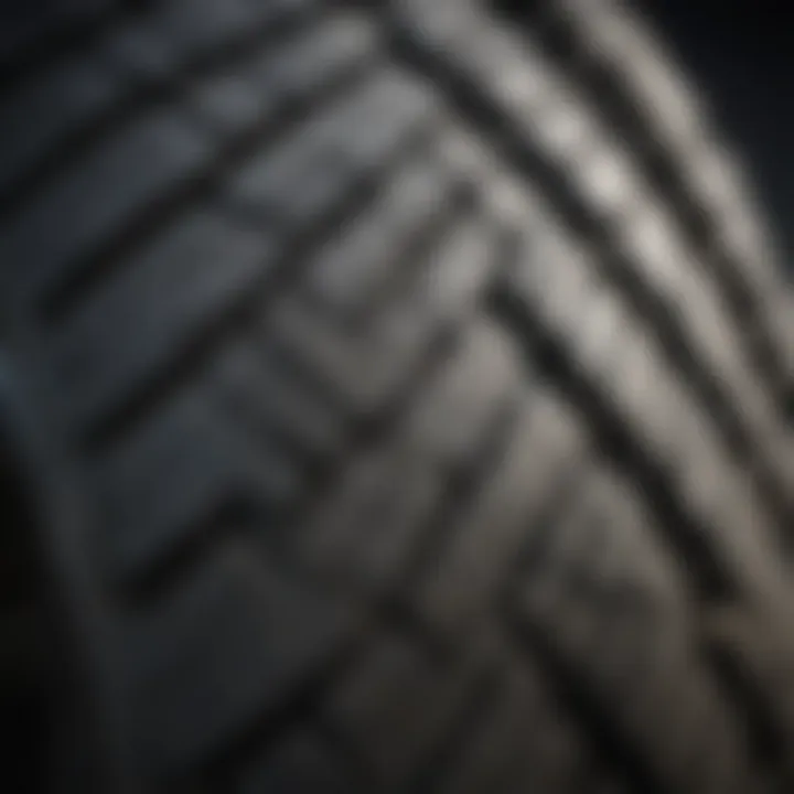 Close-up of a tractor tire tread illustrating wear patterns