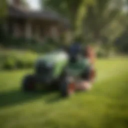 A Yardmaster riding lawn mower in action on a lush green lawn.
