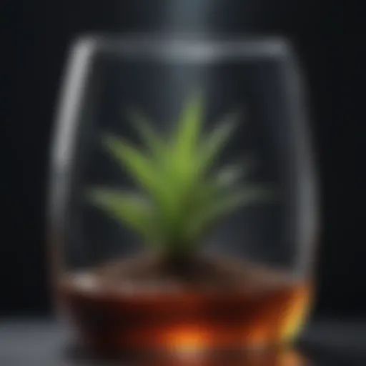 Close-up of liquid rooting hormone in a glass container