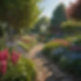 Vibrant spring garden with colorful flowers and lush greenery