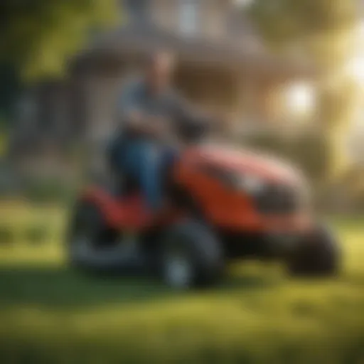 Craftsman riding lawn mower in a garden setting