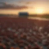 A picturesque Louisiana crawfish farm during sunset.
