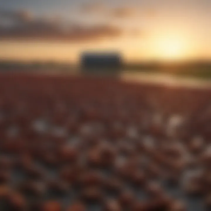 A picturesque Louisiana crawfish farm during sunset.