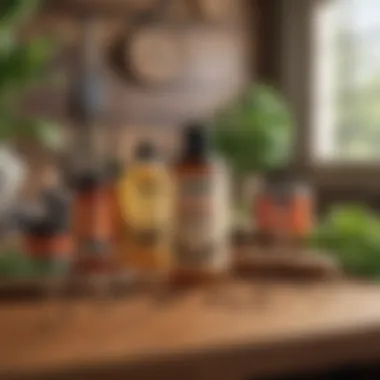 An array of natural pest control products displayed on a wooden table, emphasizing sustainable options