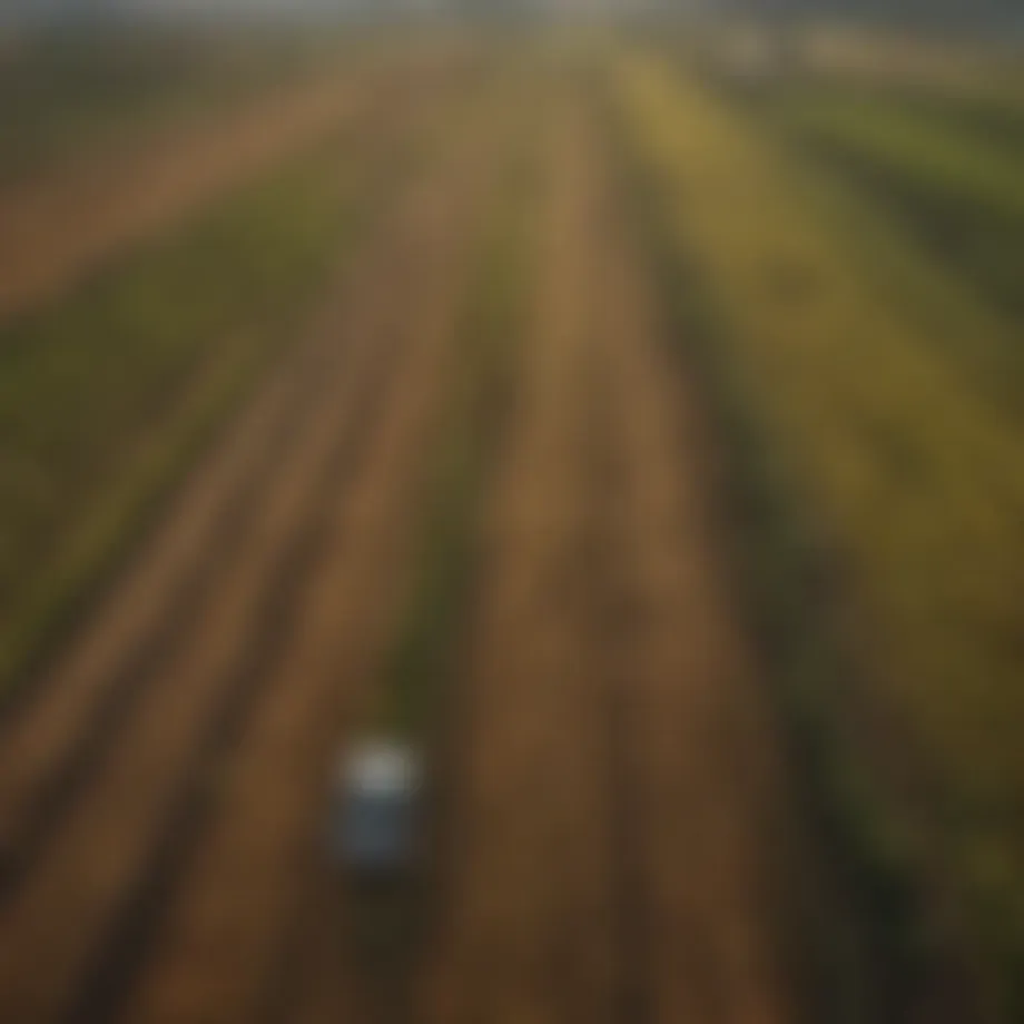 Aerial view of diverse agricultural landscapes showcasing sustainable farming practices