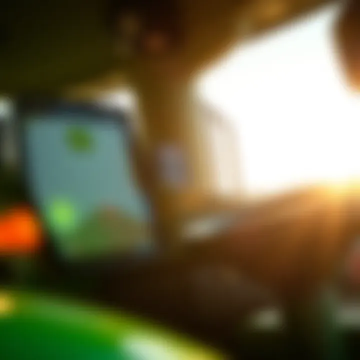 Advanced Control Panel of Deere 8100 Series Close-up of the advanced control panel of the Deere 8100 Series tractor