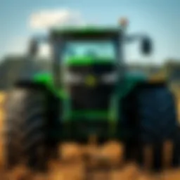 Front view of Deere 8100 Series tractor showcasing its robust design and engineering